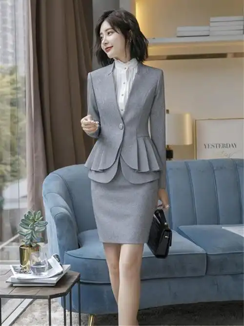 教师职业装女面试正装老师两粒扣讲师套装酒店领班工作服女经理夏-报