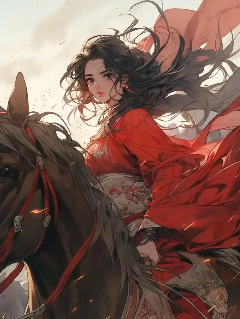 大漠孤烟,红衣翩翩78.#沙场 #古风  #女将军#插画 #古 - 抖音