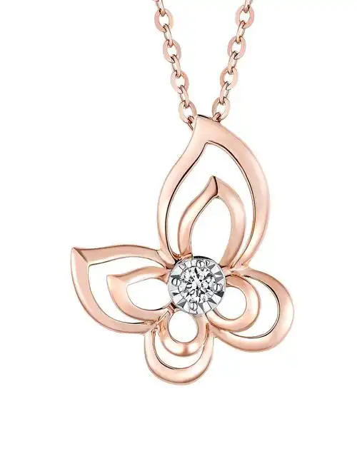 六福珠宝 18k金蝶舞相随钻石吊坠(定价/不含链)