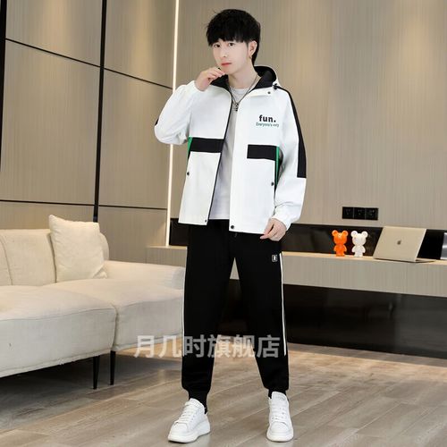 歌鹏初中生外套男男孩加绒夹克套装青少年帅气男装12至18岁秋冬款13一