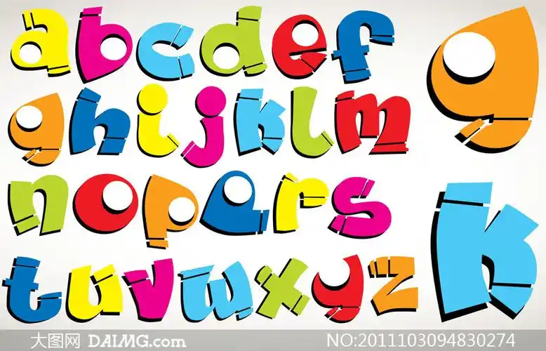 俏皮可爱卡通风格英文字母矢量素材