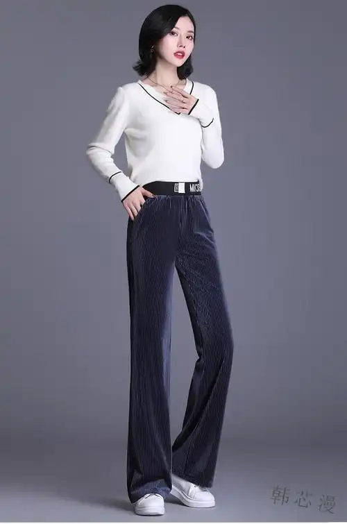 女装 休闲裤 韩芯漫 韩芯漫秋冬新款时尚灯芯绒裤子女垂坠感条绒阔腿