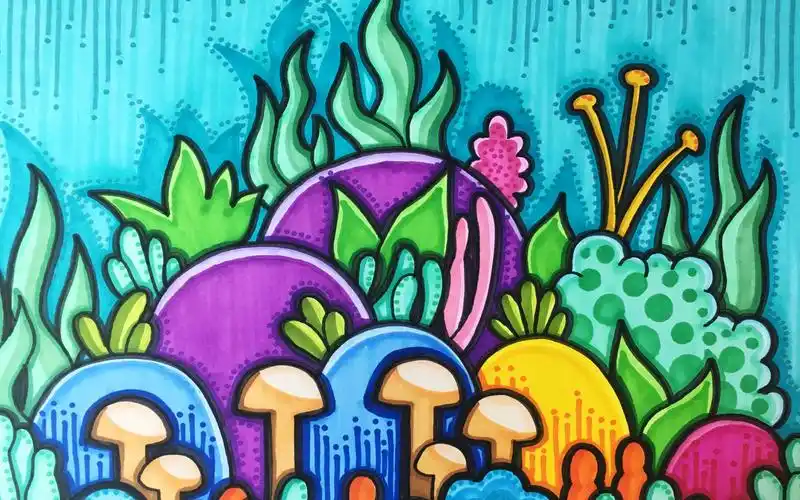 活动作品儿童画手绘马克笔海底世界