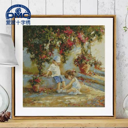 dmc十字绣套件客厅卧室精准印花 可爱的兄妹俩 手足情