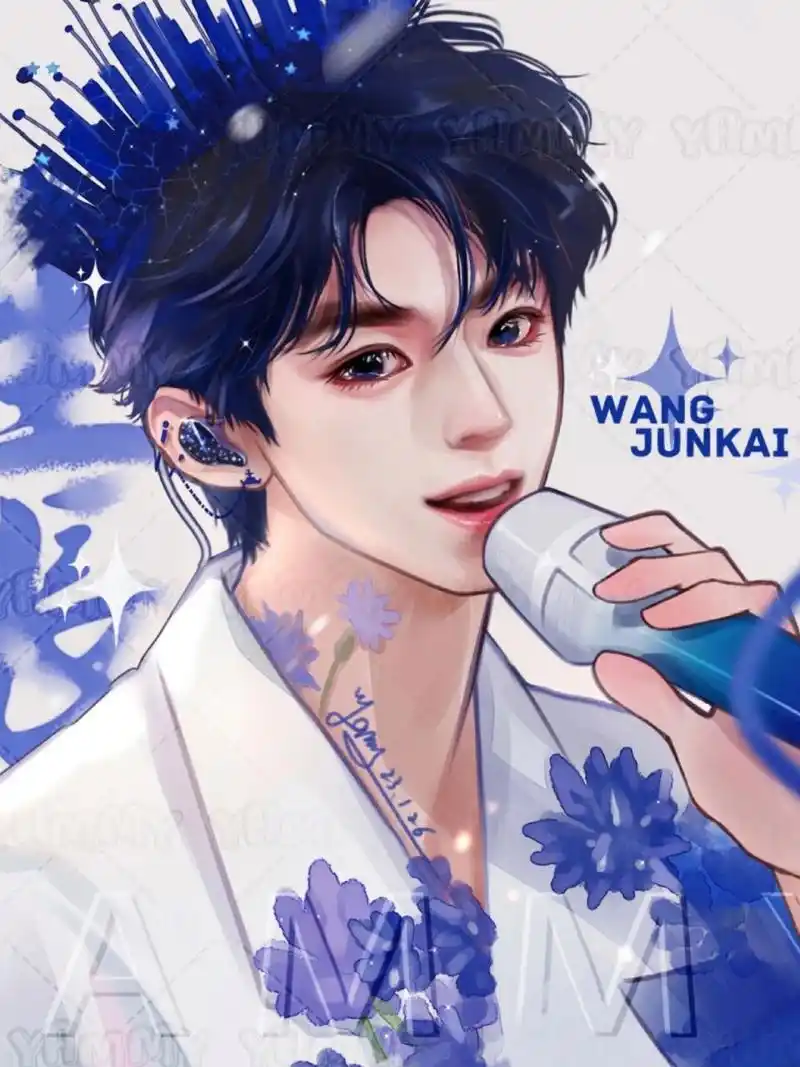 王俊凯|无边界 蓝色皇冠 矢车菊:倔强又美丽 添加的花花是矢车菊 眼睛