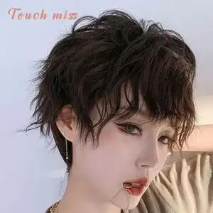 touch miss 假发女新潮时尚个性帅气自然短发锡纸烫新品全头套
