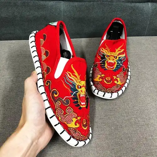 花布鞋男鞋社会小伙中国风民族布鞋一脚蹬 黑色龙啸 36【图片 价格