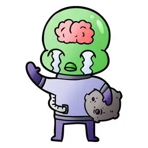 大脑袋小短腿秃头的卡通人卡通大脑袋外星人哭着挥手告别照片