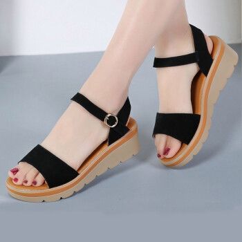 宛杉奕凉鞋女夏运动凉鞋女学生平底女士松糕厚底凉鞋休闲一字带罗马