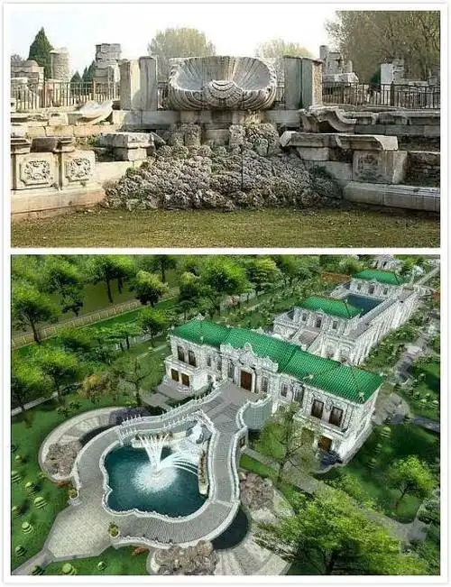 圆明园复原图,遗址与3d图片的对比,更加震撼