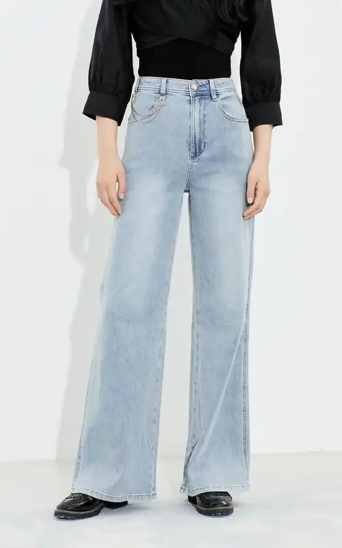 only春季新款云朵棉高腰微喇牛仔裤女121332017j2g米白色ecru16064asr