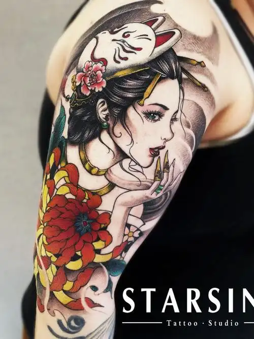 新传统风格·艺伎_纹身图案手稿图片_十三的纹身作品集