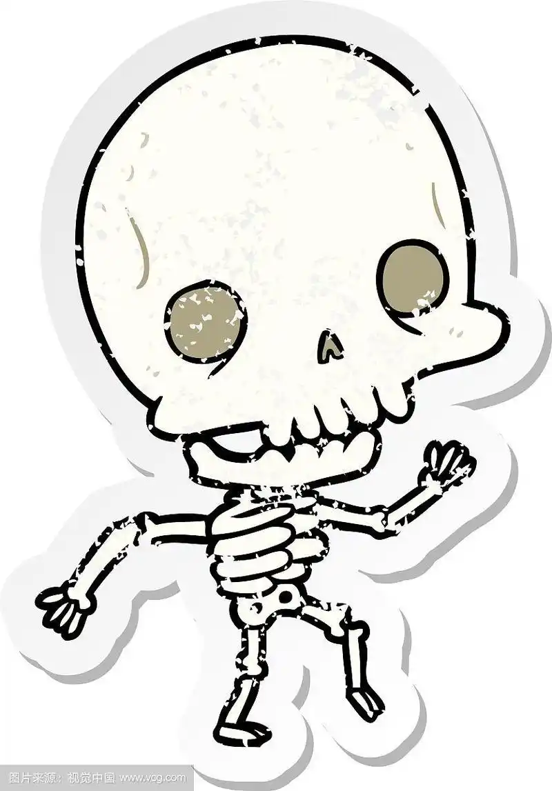 一个卡通骷髅的破旧贴纸