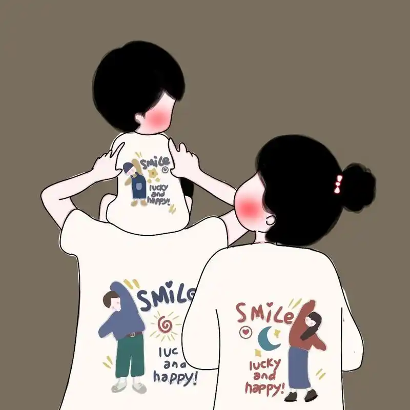 原创手绘全家福一家三口头像文案男宝女宝 日子过得真快呀 我居然把一