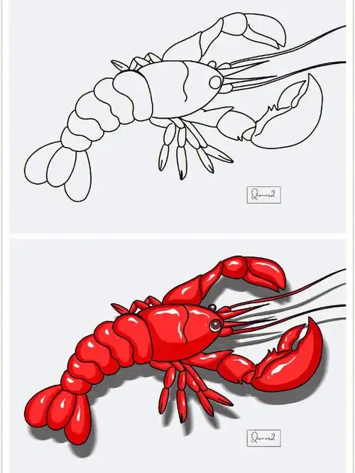 卡通小龙虾板绘小龙虾儿童创意画