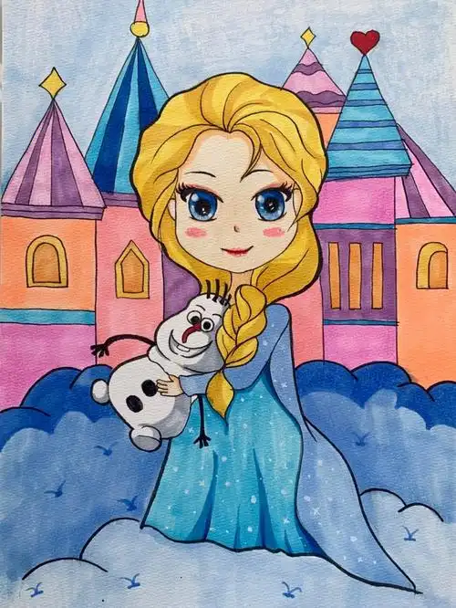 儿童创意画艾莎公主主题