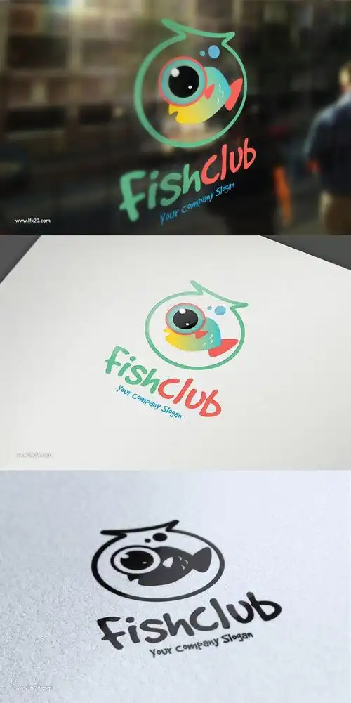 鱼水族相关的logo设计创意模板 fish club