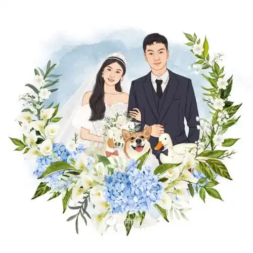 团手绘婚礼插画