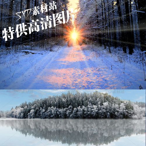 高清雪景雪地照片自然风景冬天景色湖水森林 ps设计素材图片 jpg