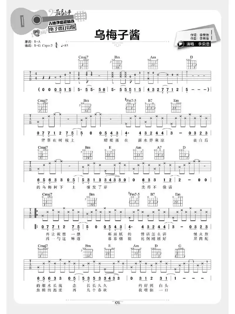 乌梅子酱吉他谱最易上手版        ￥3