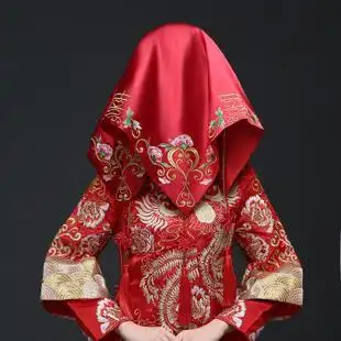 新娘头饰红盖头中式婚纱礼服配件秀禾服搭配红盖头囍字流苏吊坠
