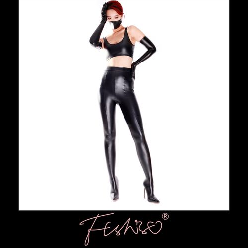 ftshist性感光泽紧身乳胶皮12cm超高跟连裤靴 超长大腿靴sm床上靴