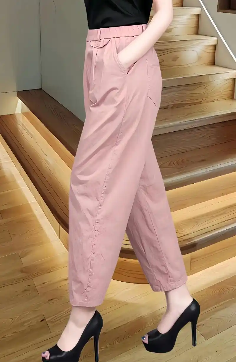 纯棉九分裤女夏季新款宽松百搭小脚哈伦裤洋