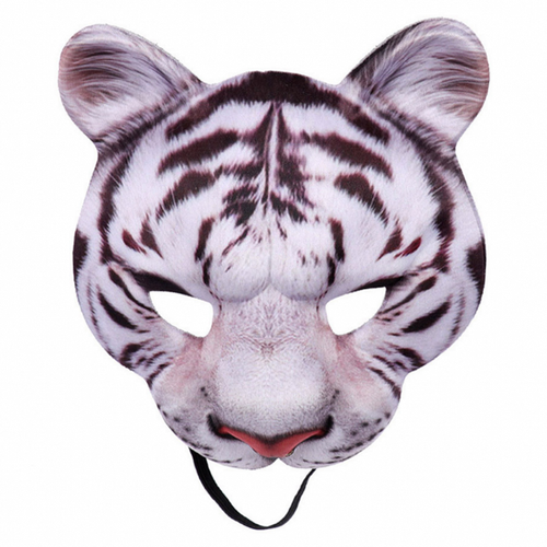 老虎面具万圣节立体大老虎面具半脸头饰头套动物面具装扮白色老虎