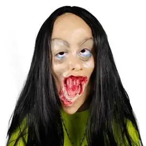 黑发魔女流血吸血鬼女鬼吓人贞子面具恐怖鬼脸假面万圣节套头演出