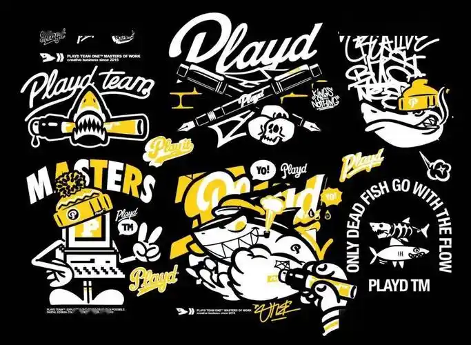 嘻哈风格的涂鸦插画,各种元素的重新组合设计_playd_鲨鱼_图形