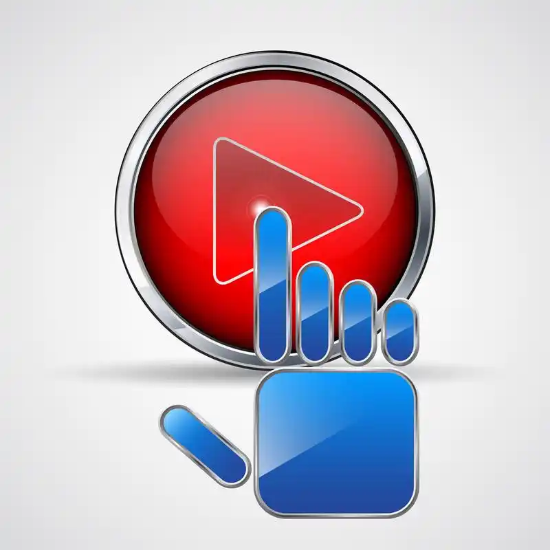 启动按钮,带有蓝色手形光标的开始矢量按钮