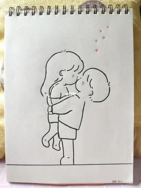 情侣简笔画一半一半简约