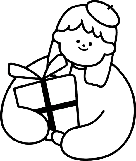 可爱黑白少女和猫手绘贴纸女孩