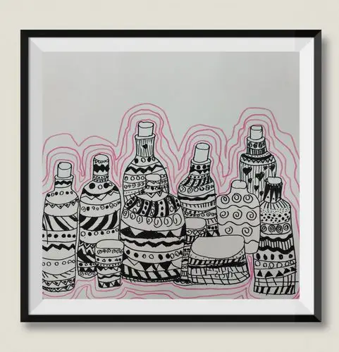 《瓶子线描装饰画》