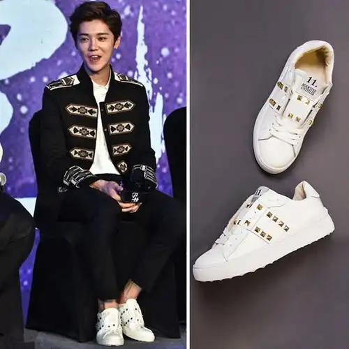 鹿晗同款鞋子韩版百搭厚底小白鞋女运动鞋情侣铆钉学生平底板鞋潮