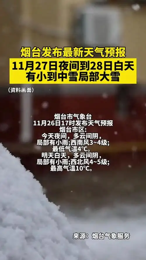 烟台发布最新天气预报11月27日夜间到28日白天有小到中雪局部大雪烟台