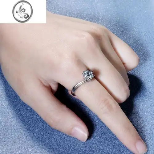 jimi莫桑石钻戒女一克拉活口闭口银银求婚结婚镀铂金情侣对戒仿真道具