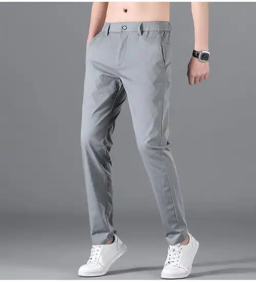 包邮冰丝休闲裤男夏季薄款修身直筒裤子男韩版潮流宽松夏天运动长