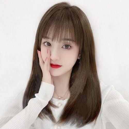 博恒 显瘦挑耳染蓝中长发假发套 假发女 假发真头发 网红假发自然减龄