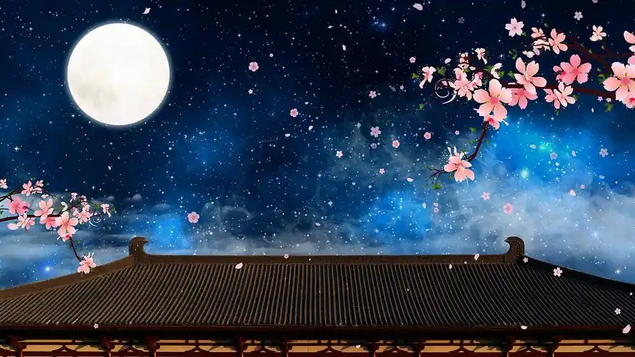 4k唯美大气古风寂静月夜视频背景ae模板古典夜深沉京胡月亮背景