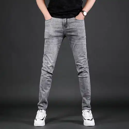 烟灰色牛仔裤男修身小脚薄款2020年新款韩版潮流休闲百搭男士裤子