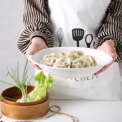 lichen景德镇纯白陶瓷盘饺子盘骨瓷双层沥水饺子盘