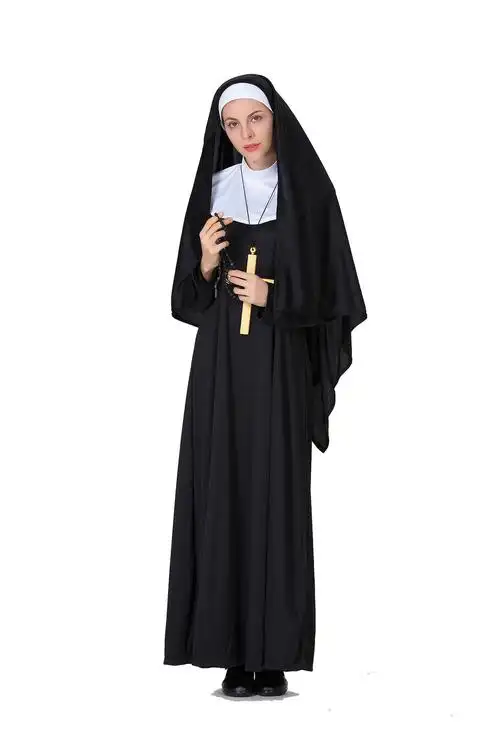 分码万圣节表演服圣母玛利亚服装修女服牧师服装舞会演出服实拍