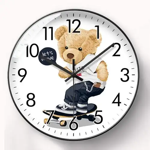 可爱电波时圆自动钟自动卡通小熊时钟钟表石英钟挂钟