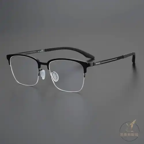 黑色透明超轻纯钛大框半框高级感眼镜男潮商务近视防蓝光变色防雾