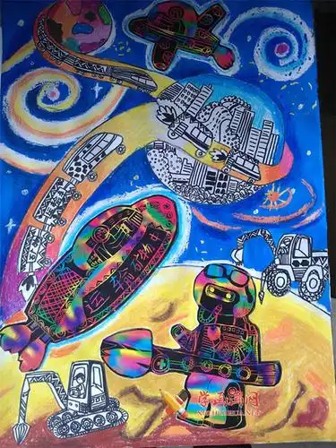 作品《星际采矿》__科幻画_科幻画图片大全_学画画网_国内最大的画画