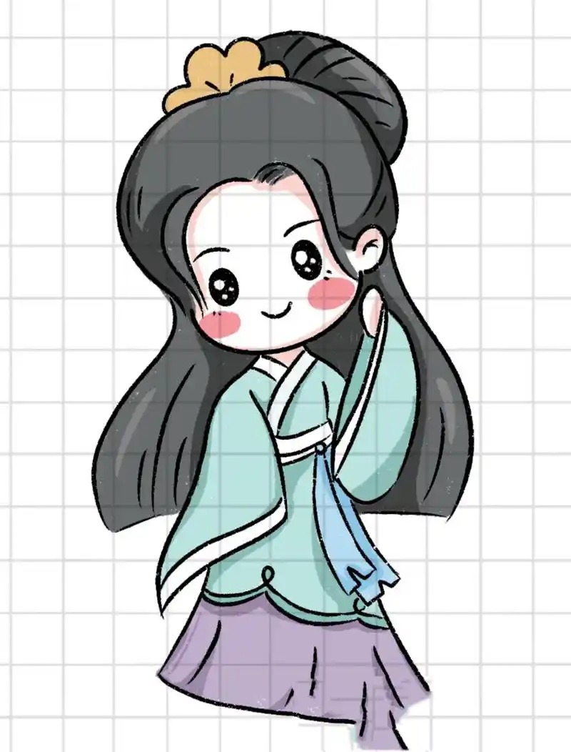 简笔画|简单可爱古风人物女孩小姐姐线稿 临网络 人生就像储蓄罐 你投