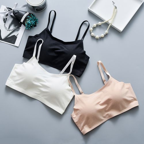 黑色纯棉抹胸学生文胸带胸垫短款吊带背心式打底少女内衣裹胸薄款