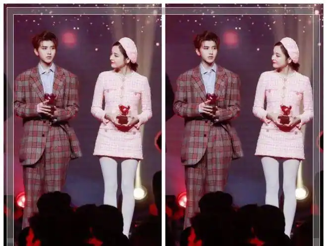 蔡徐坤和古力娜扎同台领奖,两人站一起竟然一样高,暴露身高差距