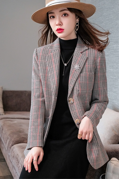 西装格子外套女